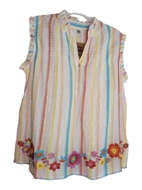ivy jane Boho Pastel Multi-Stripe Sleeveless Top with Metallic Thread